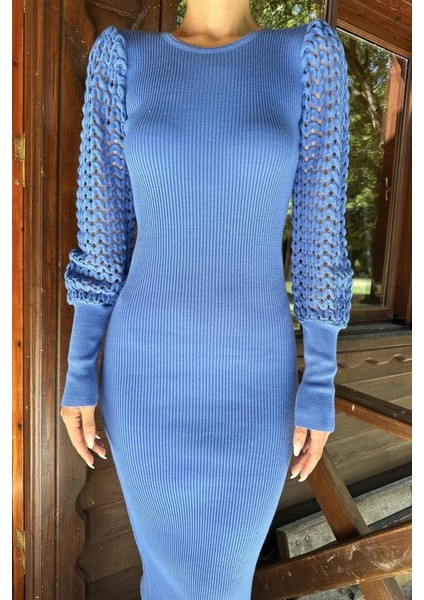 Mavi Kolları Örgülü Triko Elbise fırsatları