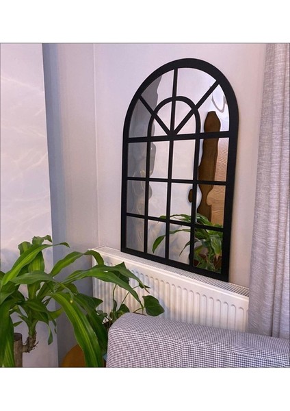 Siyah Oval Aynalı Pleksi Dekoratif Pencere Çerçevesi 80X60 cm