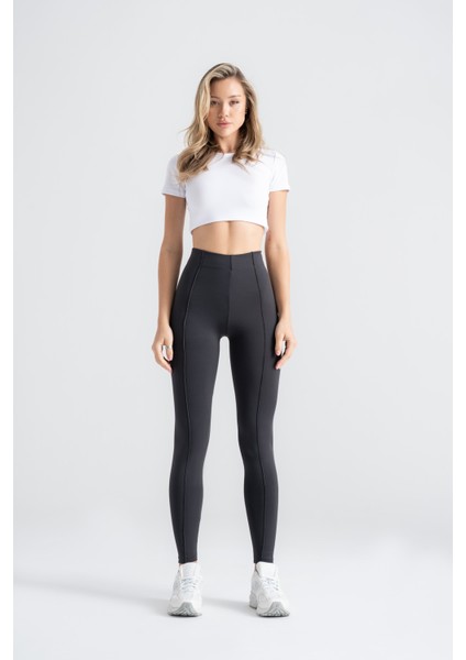 Kadın Toparlayıcı Tayt – Siyah Nervürlü Yüksek Bel Slim Fit, Dar Paça Sporcu Tayt modelleri