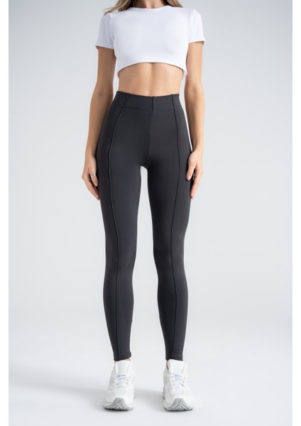 Kadın Toparlayıcı Tayt – Siyah Nervürlü Yüksek Bel Slim Fit, Dar Paça Sporcu Tayt indirimleri