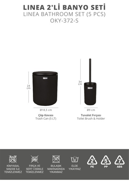 Şık Siyah Çizgili Yuvarlak 2'li Tuvalet Kova ve Fırça Takımı modelleri