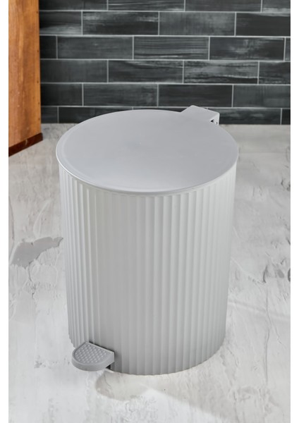 Yuvarlak Pedallı Çöp Kovası, Çizgili Kapak, Banyo ve Mutfak Kullanımı, Gri fırsatları