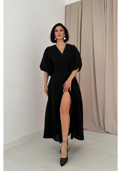 Siyah Kuşaklı Müslin Elbise