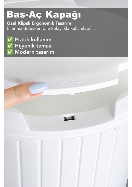 Beyaz Bas Aç Kapaklı Pedallı Çöp Kovası 12 Litre, Banyo ve Mutfak Için Uygun fırsatları