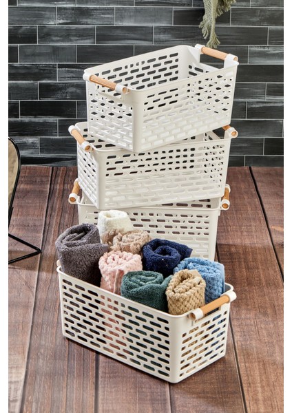 4 Adet Çok Amaçlı Plastik Tutacaklı Organizer Sepet Dolap Içi & Çekmece Düzenleyici Beyaz