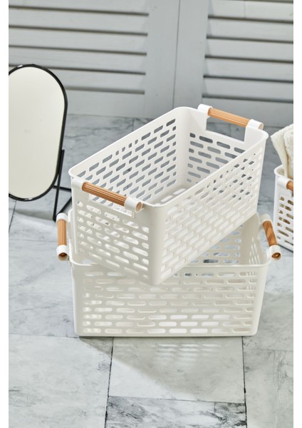 4 Adet Çok Amaçlı Plastik Tutacaklı Organizer Sepet Dolap Içi & Çekmece Düzenleyici Beyaz