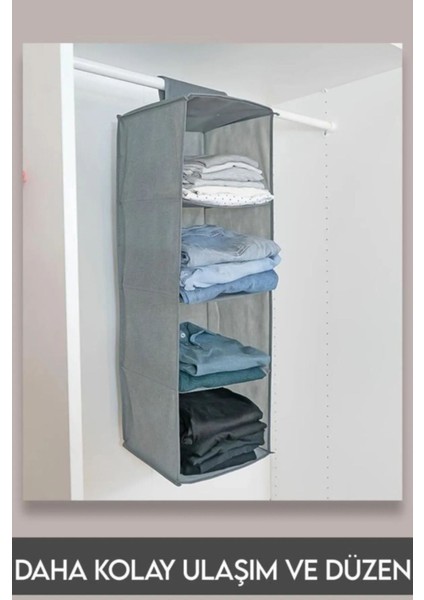 4 Bölmeli Katmanlı Cepli Askılı Elbise Giysi Dolap Katlanabilir Giysi Saklama Rafları Düzenleyici fırsatları