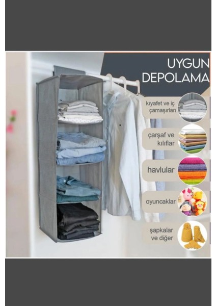 4 Bölmeli Katmanlı Cepli Askılı Elbise Giysi Dolap Katlanabilir Giysi Saklama Rafları Düzenleyici indirimleri