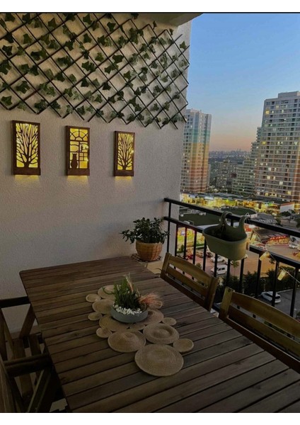 Ledli Masif Panel Üçlü Dekoratif Tablo, 36X18CM, Ev, Antre, Balkon Süs.