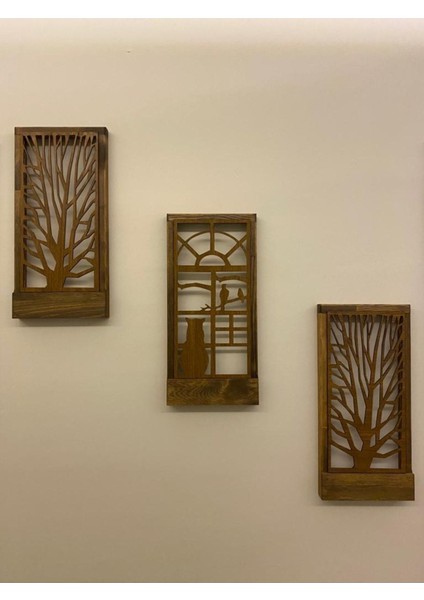 Ledli Masif Panel Üçlü Dekoratif Tablo, 36X18CM, Ev, Antre, Balkon Süs.