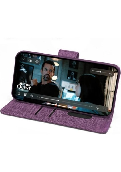 Poco X3 Uyumlu Kart ve Para Bölmeli Standlı Cüzdanlı Kılıf - Mor