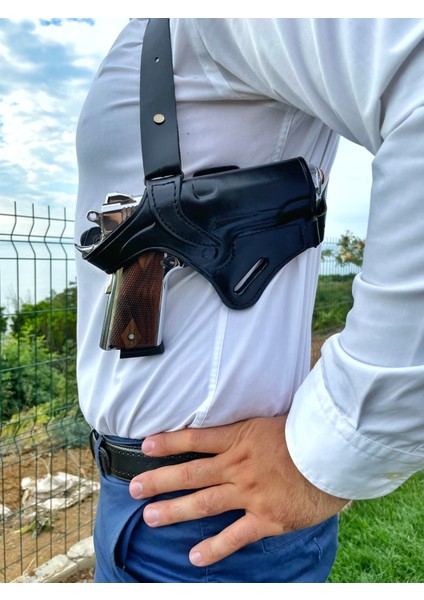 1911 Deri Silah Kılıfı - Omuz + Bel Çekim - Sağ El - Colt , Kimber, Ruger - Vaketa Deri Özel El Yapımı