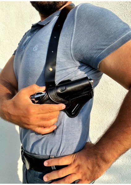 1911 Deri Silah Kılıfı - Omuz + Bel Çekim - Sağ El - Colt , Kimber, Ruger - Vaketa Deri Özel El Yapımı