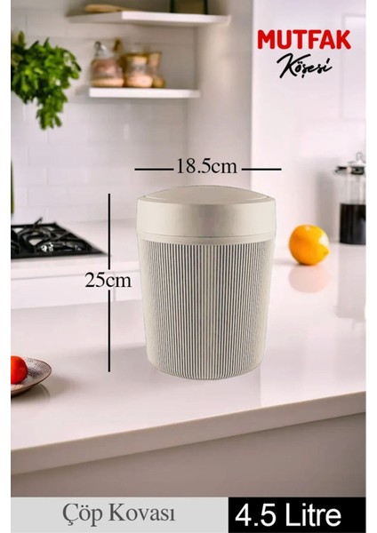4,5 Lt. Krem Renkli Çöp Kovası, Banyo ve Mutfak Için Şık ve Pratik