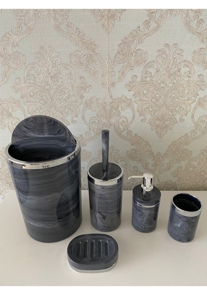 5 Parça Mermer Desen Gümüş Banyo Seti: Fırçalık, Sabunluk, Çöp Kovası, Diş Fırçalık modelleri