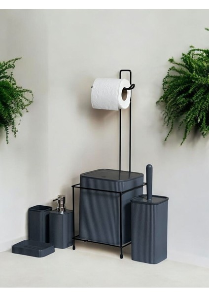 6 Parça Metal Banyo Seti, Çöp Kovası, Wc Kağıtlık, Tuvalet Fırçası, Sabunluk, Antrasit fiyatları