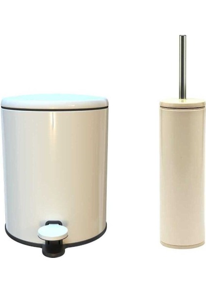 Bej Çöp Kovası ve Tuvalet Fırçası Takımı, Şık ve Kullanışlı Ev Aksesuarları