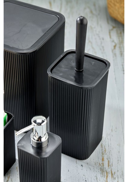 Şık 5 Parça Kare Banyo Takımı, Siyah, Pratik ve Kullanışlı Tasarım