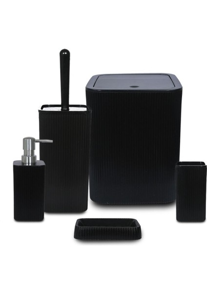 Şık 5 Parça Kare Banyo Takımı, Siyah, Pratik ve Kullanışlı Tasarım