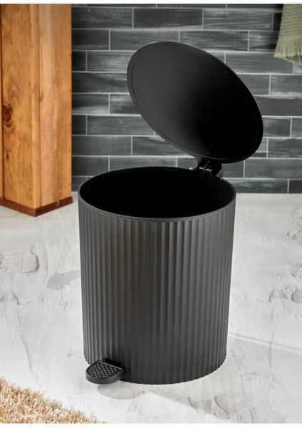 Yuvarlak Pedallı Çöp Kovası, Çizgili Kapak, Banyo ve Mutfak Için Siyah modelleri