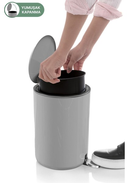 5 Litre Pedallı Banyo ve Mutfak Çöp Kovası Gri fırsatları