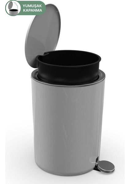 5 Litre Pedallı Banyo ve Mutfak Çöp Kovası Gri