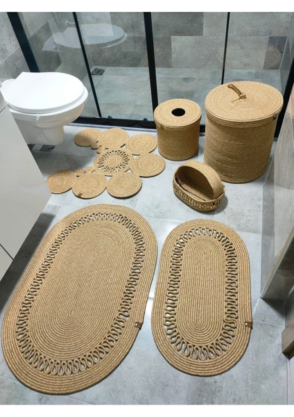 Doğal Jüt Banyo Seti, Paspas, Makyaj Sepeti ve Temizlik Ürünleri