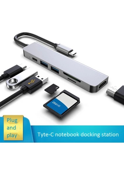 Usb-C Hub 6'sı 1 Arada – 4K Hdmı, 2x USB 3.0, Sd/tf, Pd Şarj Desteği