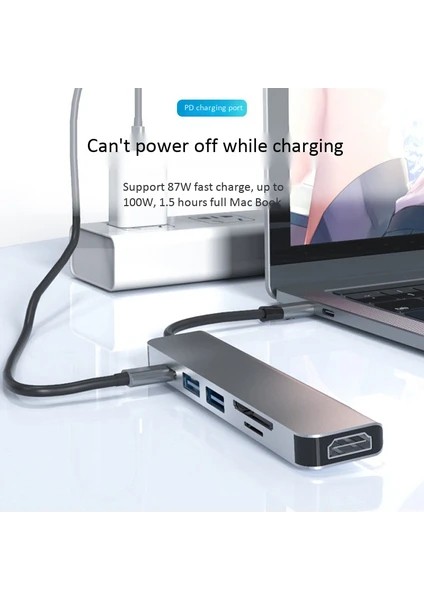 Usb-C Hub 6'sı 1 Arada – 4K Hdmı, 2x USB 3.0, Sd/tf, Pd Şarj Desteği