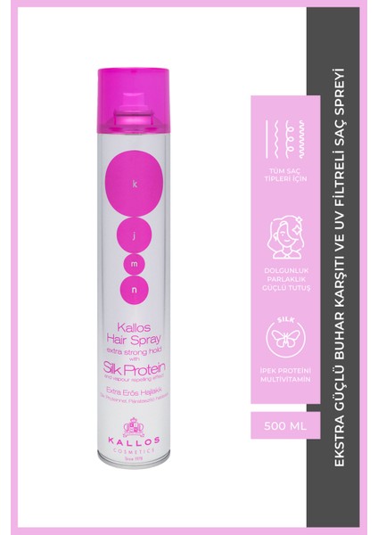 Kjmn Ekstra Güçlü Buhar Karşıtı ve Uv Filtreli Saç Spreyi 500 ml modelleri