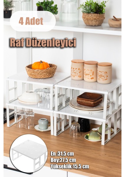 Düzenleyici 4'lü Raf Seti, Dolap Içi ve Tabak, Bardak, Yüksekliği Ayarlanabilir
