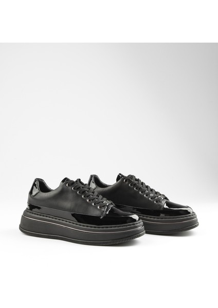 Black Roglan Shiny 0130 Hakiki Deri Günlük Erkek Sneaker Siyah
