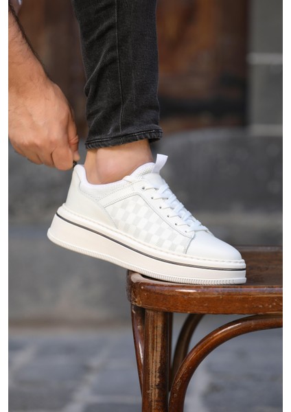 White Alex 0069 Hakiki Deri Günlük Erkek Sneaker Beyaz