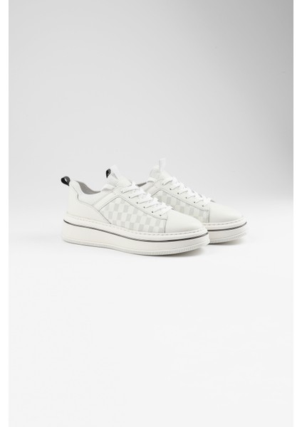 White Alex 0069 Hakiki Deri Günlük Erkek Sneaker Beyaz