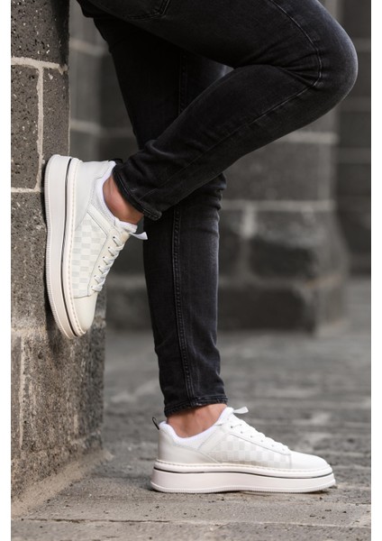White Alex 0069 Hakiki Deri Günlük Erkek Sneaker Beyaz