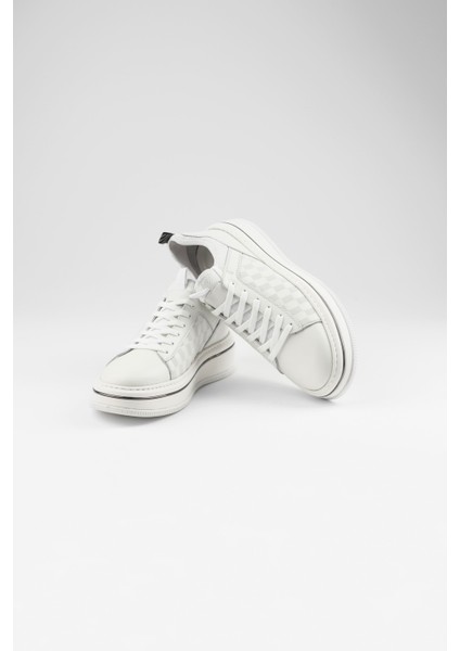 White Alex 0069 Hakiki Deri Günlük Erkek Sneaker Beyaz
