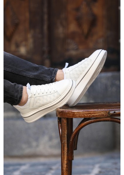 White Alex 0069 Hakiki Deri Günlük Erkek Sneaker Beyaz