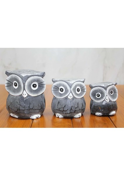 Ahşap 3'lü Baykuş Seti