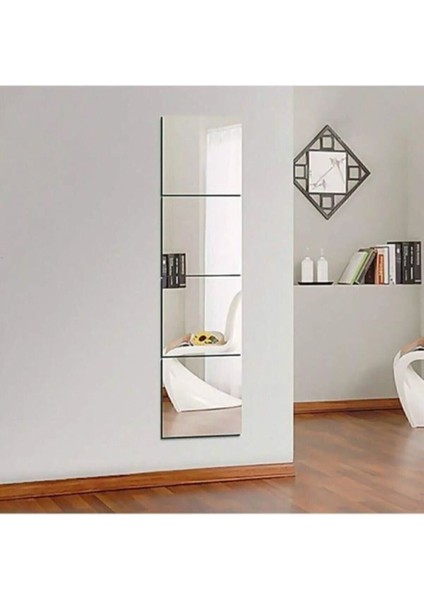 4'lü 20X20 cm Kare Akrilik Plexi Ayna Seti, Kolay Yapışma, Dayanıklı Dekorasyon