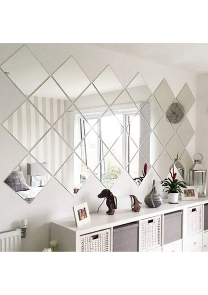 4'lü 20X20 cm Kare Akrilik Plexi Ayna Seti, Kolay Yapışma, Dayanıklı Dekorasyon