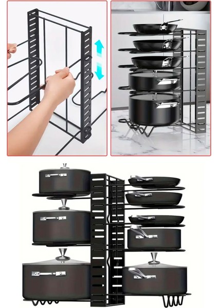 8 Katlı Çok Amaçlı Tencere ve Tava Düzenleyici, Siyah indirimleri