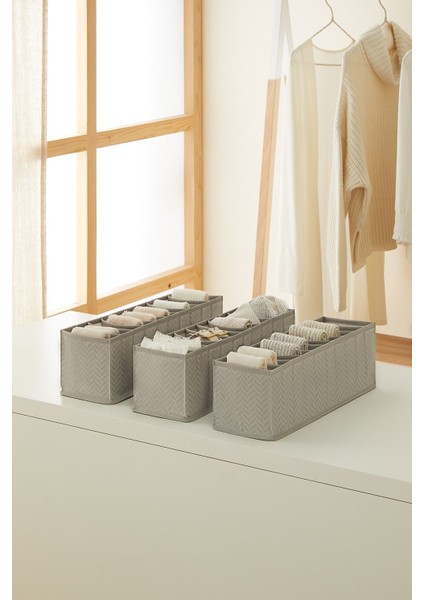 10 Bölmeli Gri Dolap Çekmece Içi Katlanır Organizer, Akordiyon Tipi, Pratik ve Şık