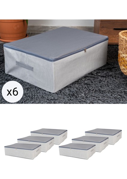 Antrasit Çizgili 6'lı Baza Altı Düzenleyici Hurç Seti 75X40X20 cm