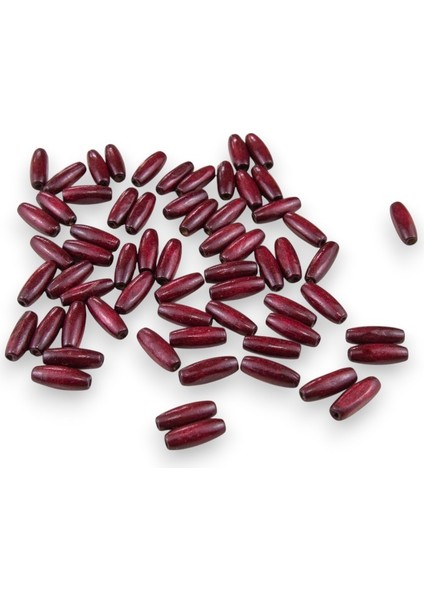 12 mm Arpa Koyu Bordo (22X6 mm) Ahşap Boncuk 35 gr (70 Adet)