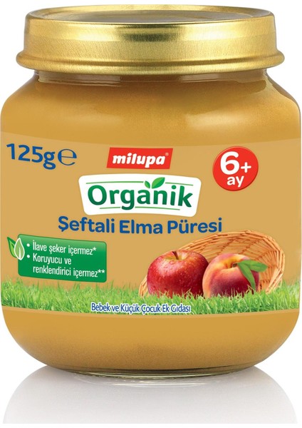 Organik Şeftali Elma Püreli Kavanoz Maması 125 gr