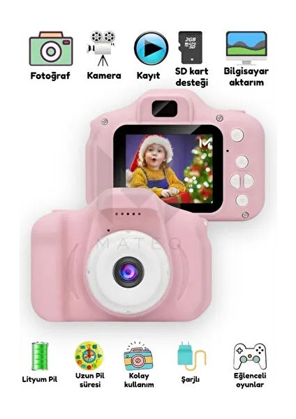 Çocuk Digital Fotoğraf Makinası 2 Kameralı 1080P Hd 32GB Hafızalı modelleri