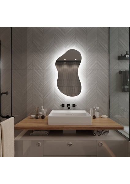 Serbest Form LED Banyo Aynası – Asimetrik Sıcak Işıklı Ayna (AYP193-L) indirimleri