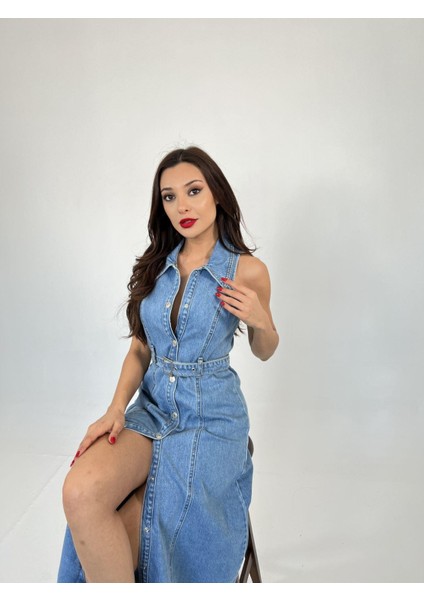 AYDOGANTICARET44 6969 Kot Elbise-Mavi