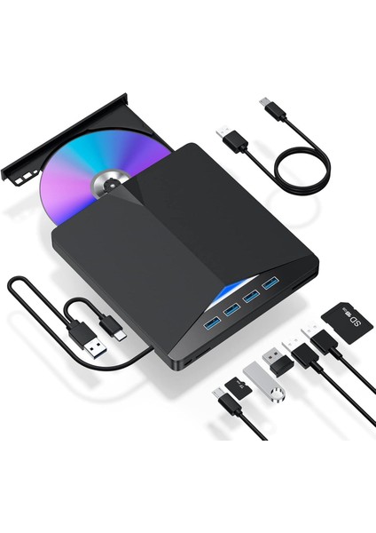 Harici CD DVD Rom Yazıcı Okuyucu USB 3.0 Hub Çoğaltıcı Tf Sd Kart Okuyucu 7in1