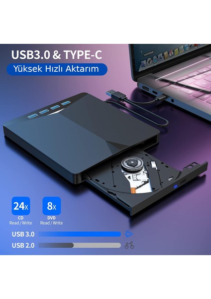 Harici CD DVD Rom Yazıcı Okuyucu USB 3.0 Hub Çoğaltıcı Tf Sd Kart Okuyucu 7in1 indirimleri